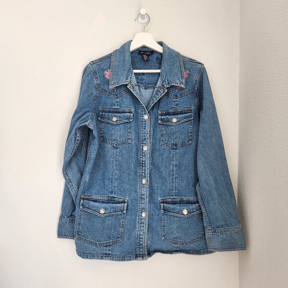 Denim & Co Jackets & Blazers - Vintage Y2K Denim & Co Embroidered Floral Barn Jacket Style Denim Jacket M